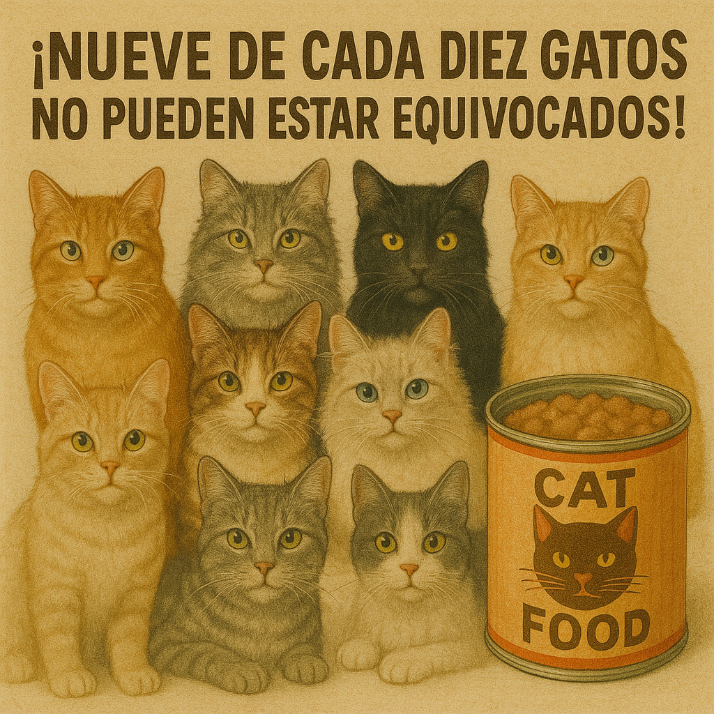 Un anuncio de alimento para gatos dice: «¡Nueve de cada diez gatos no pueden estar equivocados!»
