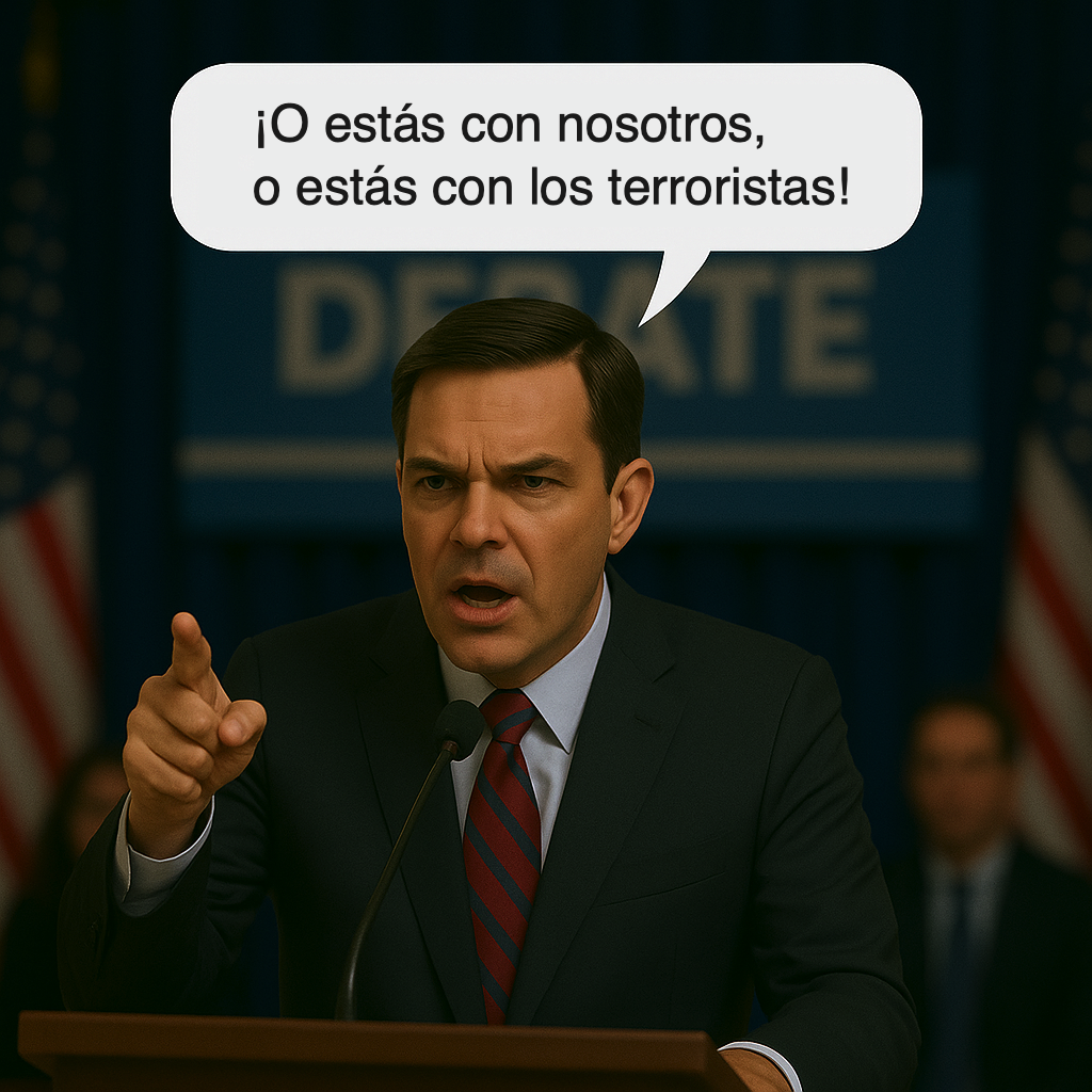 Un político dice en un debate: «O estás con nosotros o estás con los terroristas».